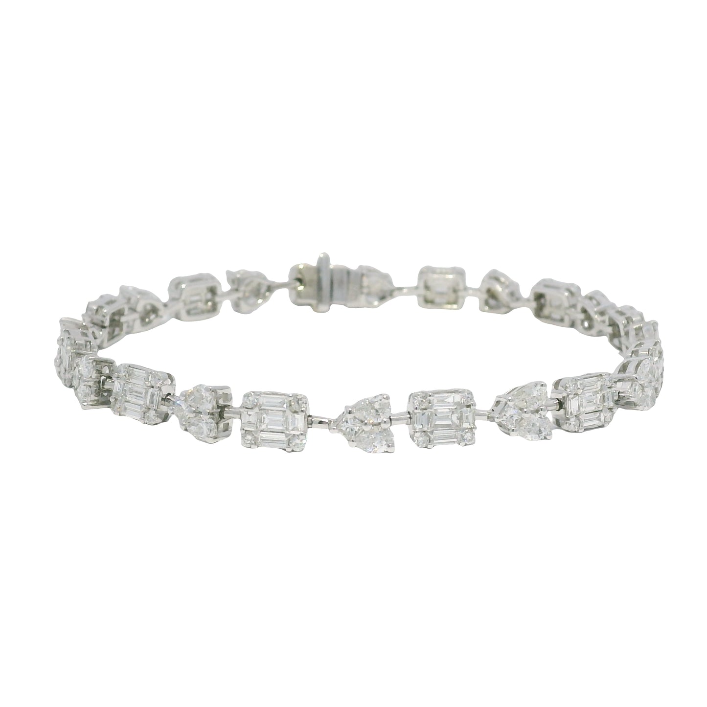 18K White Gold Natural Diamond Mosaic Multi-Shape Station Bracelet