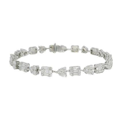 18K White Gold Natural Diamond Mosaic Multi-Shape Station Bracelet