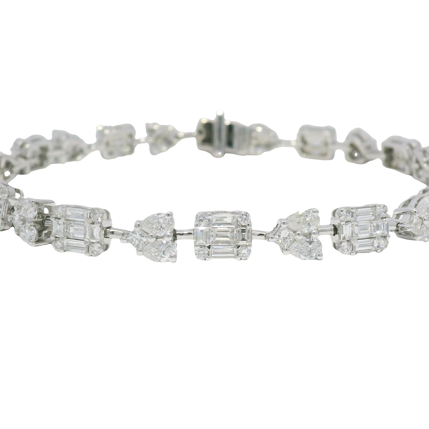 18K White Gold Natural Diamond Mosaic Multi-Shape Station Bracelet