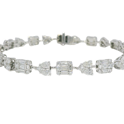 18K White Gold Natural Diamond Mosaic Multi-Shape Station Bracelet