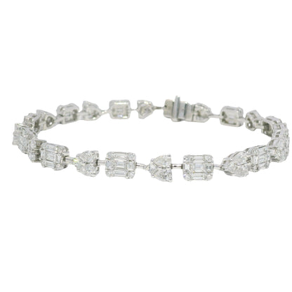 18K White Gold Natural Diamond Mosaic Multi-Shape Station Bracelet