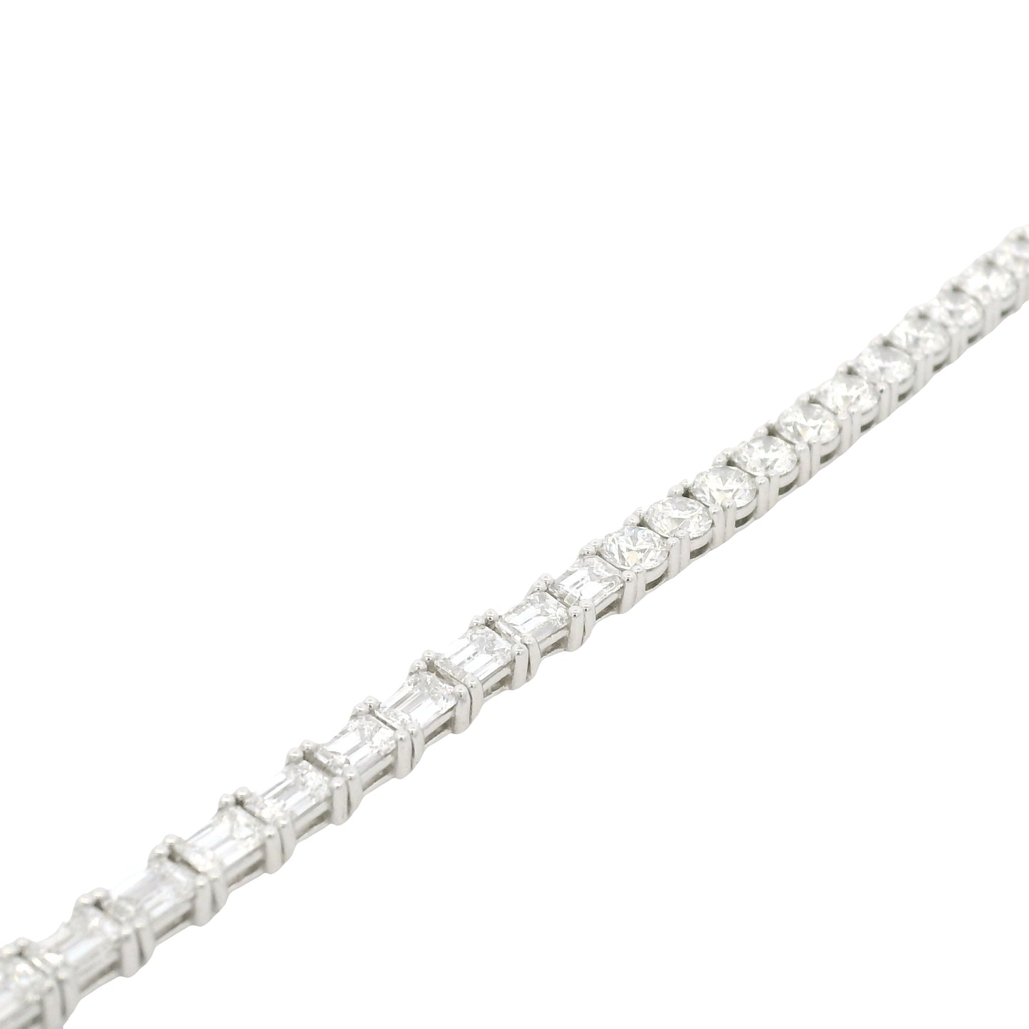 14K White Gold Natural Round Brilliant & Emerald Cut Diamond Halfway Tennis Bracelet