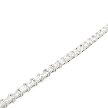 14K White Gold Natural Round Brilliant & Emerald Cut Diamond Halfway Tennis Bracelet