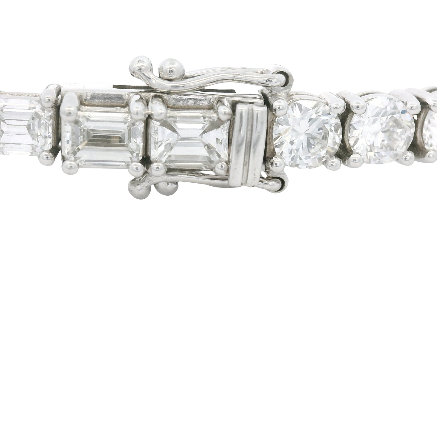 14K White Gold Natural Round Brilliant & Emerald Cut Diamond Halfway Tennis Bracelet