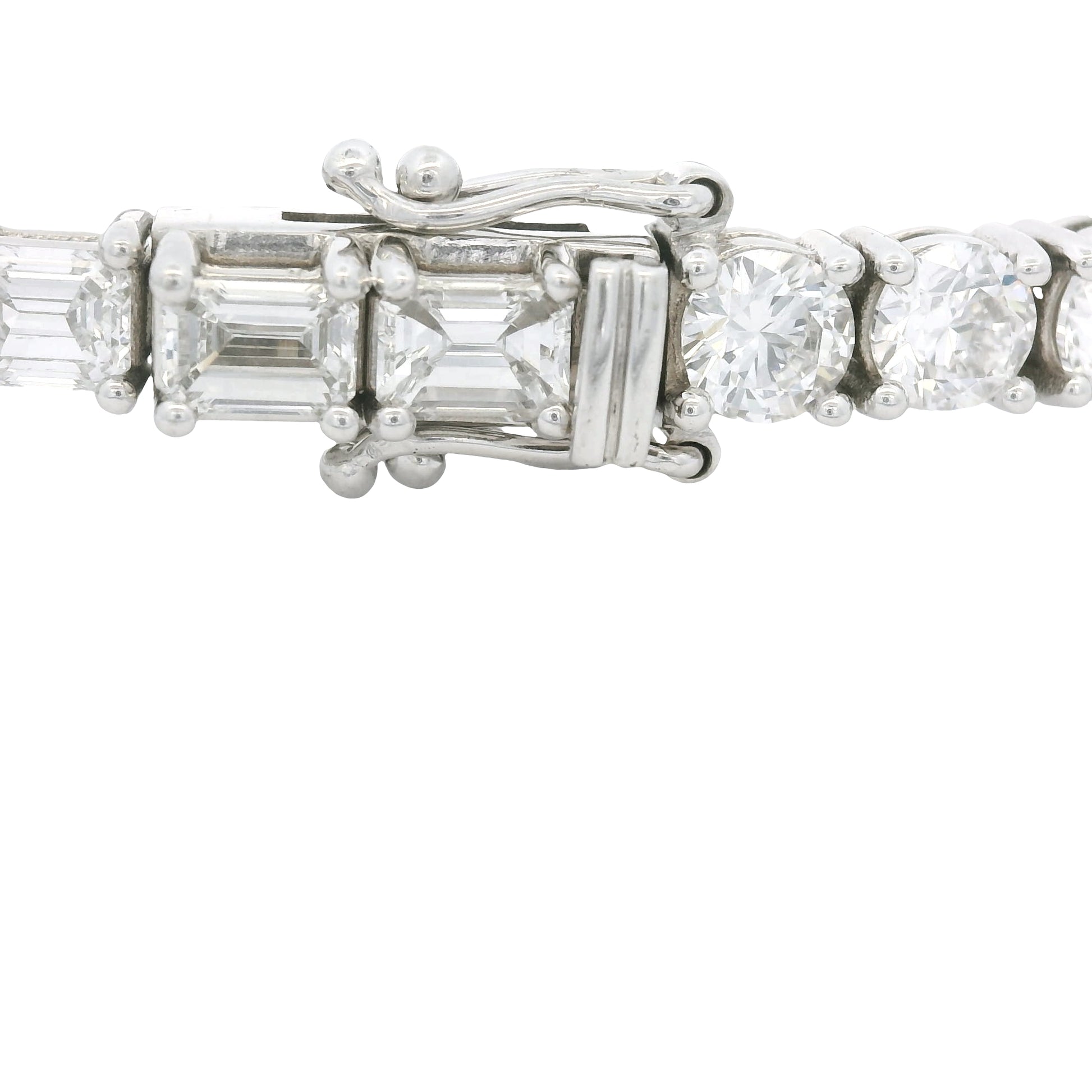 14K White Gold Natural Round Brilliant & Emerald Cut Diamond Halfway Tennis Bracelet