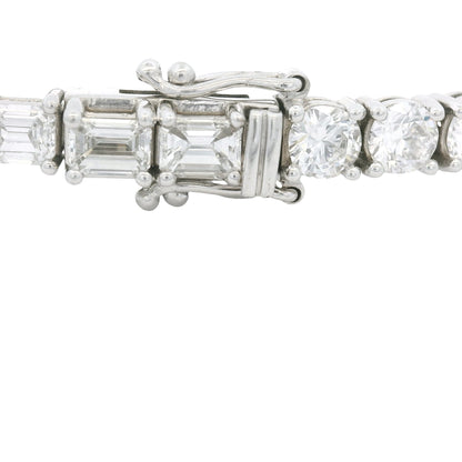 14K White Gold Natural Round Brilliant & Emerald Cut Diamond Halfway Tennis Bracelet