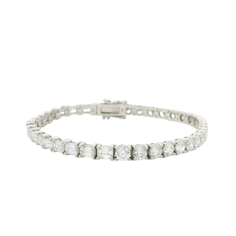 14K White Gold Natural Round Brilliant & Emerald Cut Diamond Halfway Tennis Bracelet