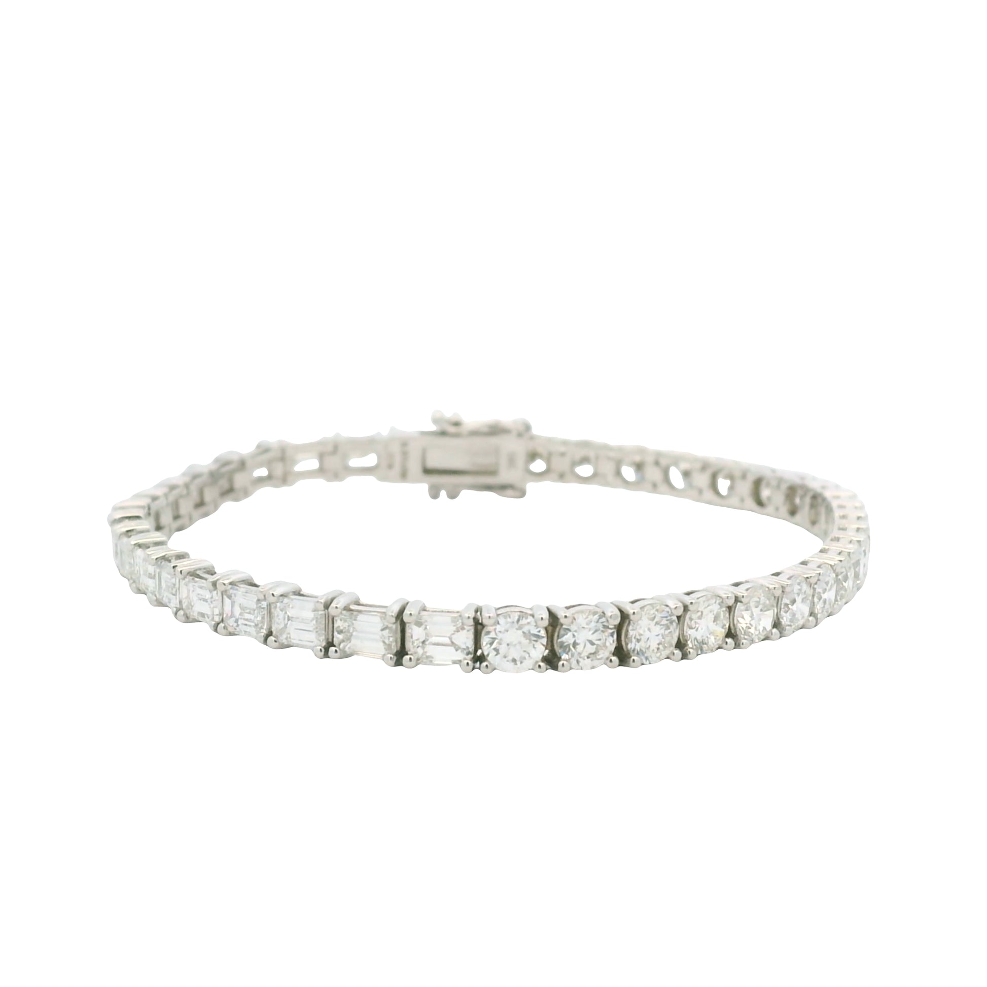 14K White Gold Natural Round Brilliant & Emerald Cut Diamond Halfway Tennis Bracelet