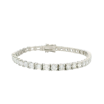 14K White Gold Natural Round Brilliant & Emerald Cut Diamond Halfway Tennis Bracelet