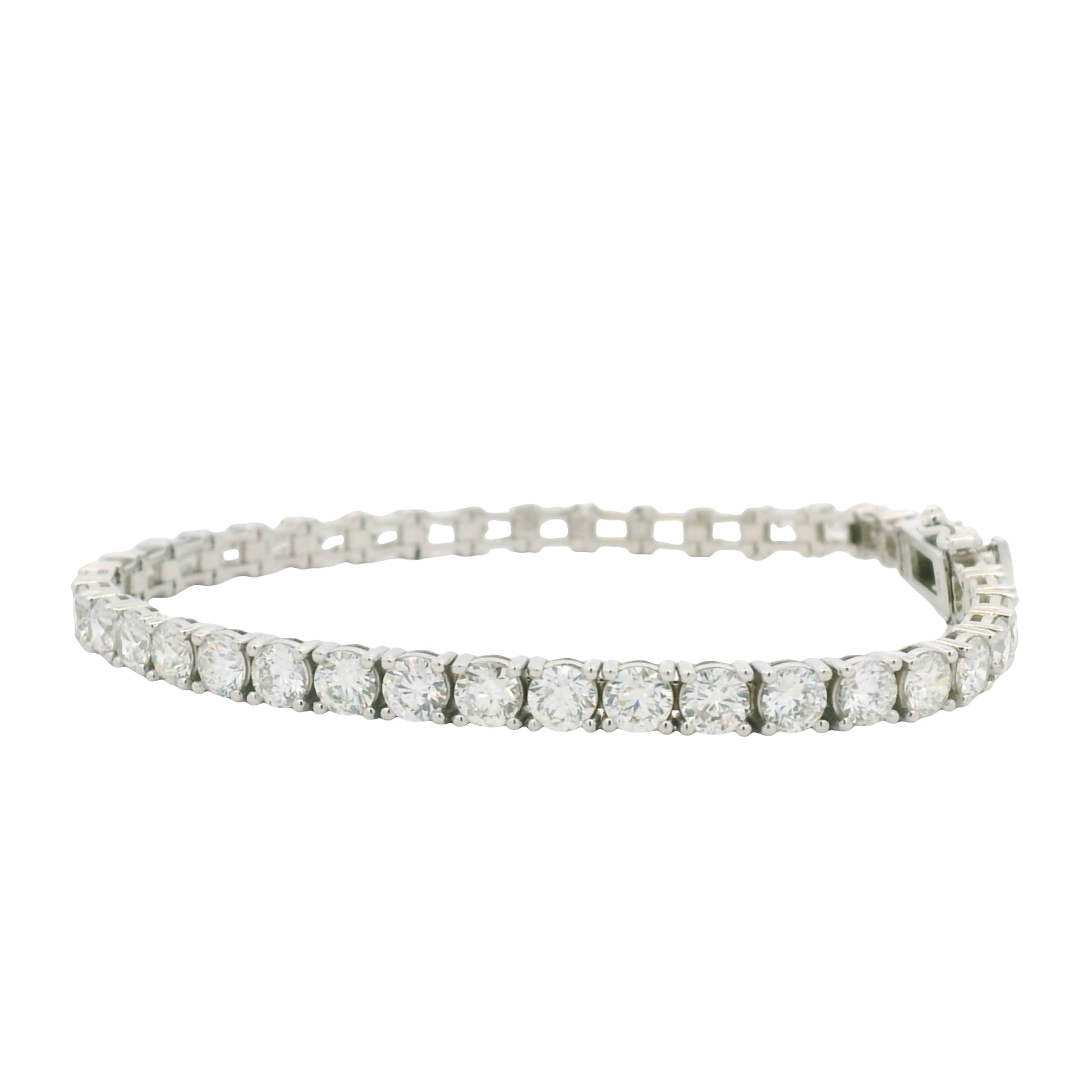 14K White Gold Natural Round Brilliant & Emerald Cut Diamond Halfway Tennis Bracelet