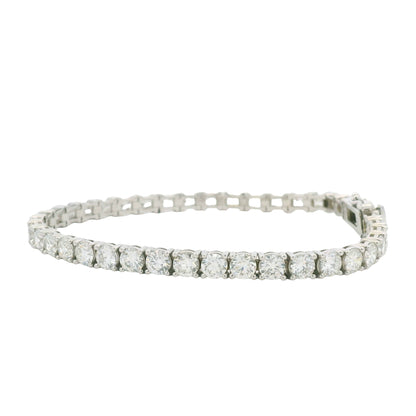 14K White Gold Natural Round Brilliant & Emerald Cut Diamond Halfway Tennis Bracelet