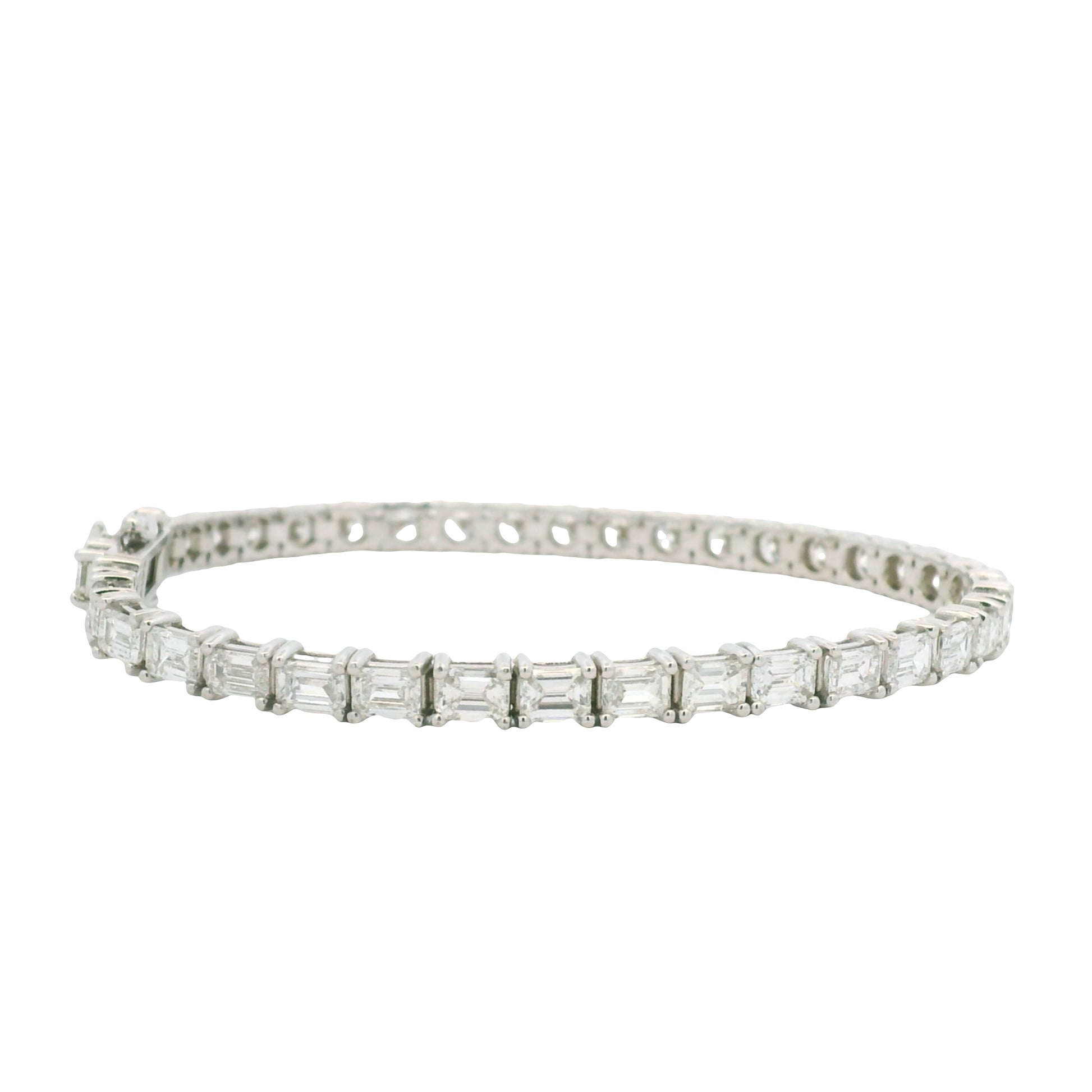 14K White Gold Natural Round Brilliant & Emerald Cut Diamond Halfway Tennis Bracelet