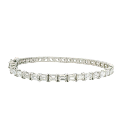14K White Gold Natural Round Brilliant & Emerald Cut Diamond Halfway Tennis Bracelet