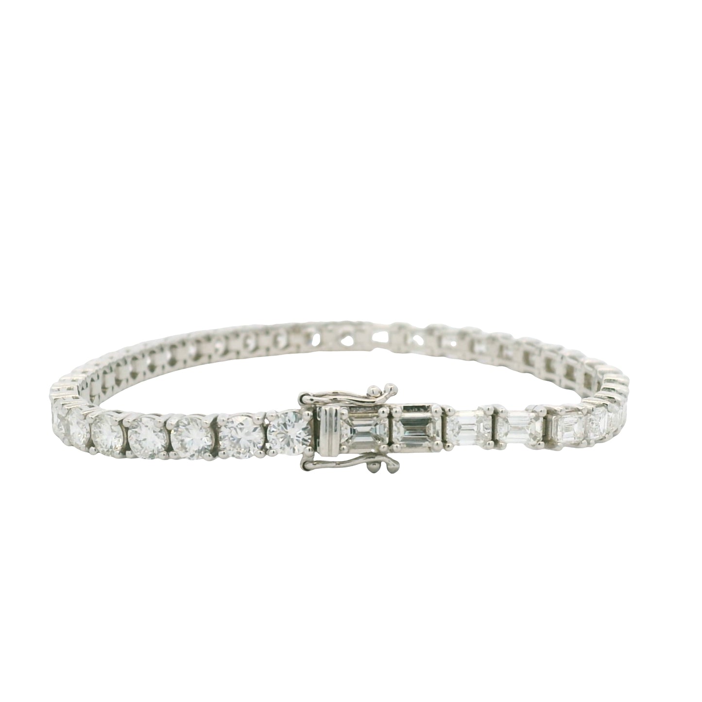 14K White Gold Natural Round Brilliant & Emerald Cut Diamond Halfway Tennis Bracelet