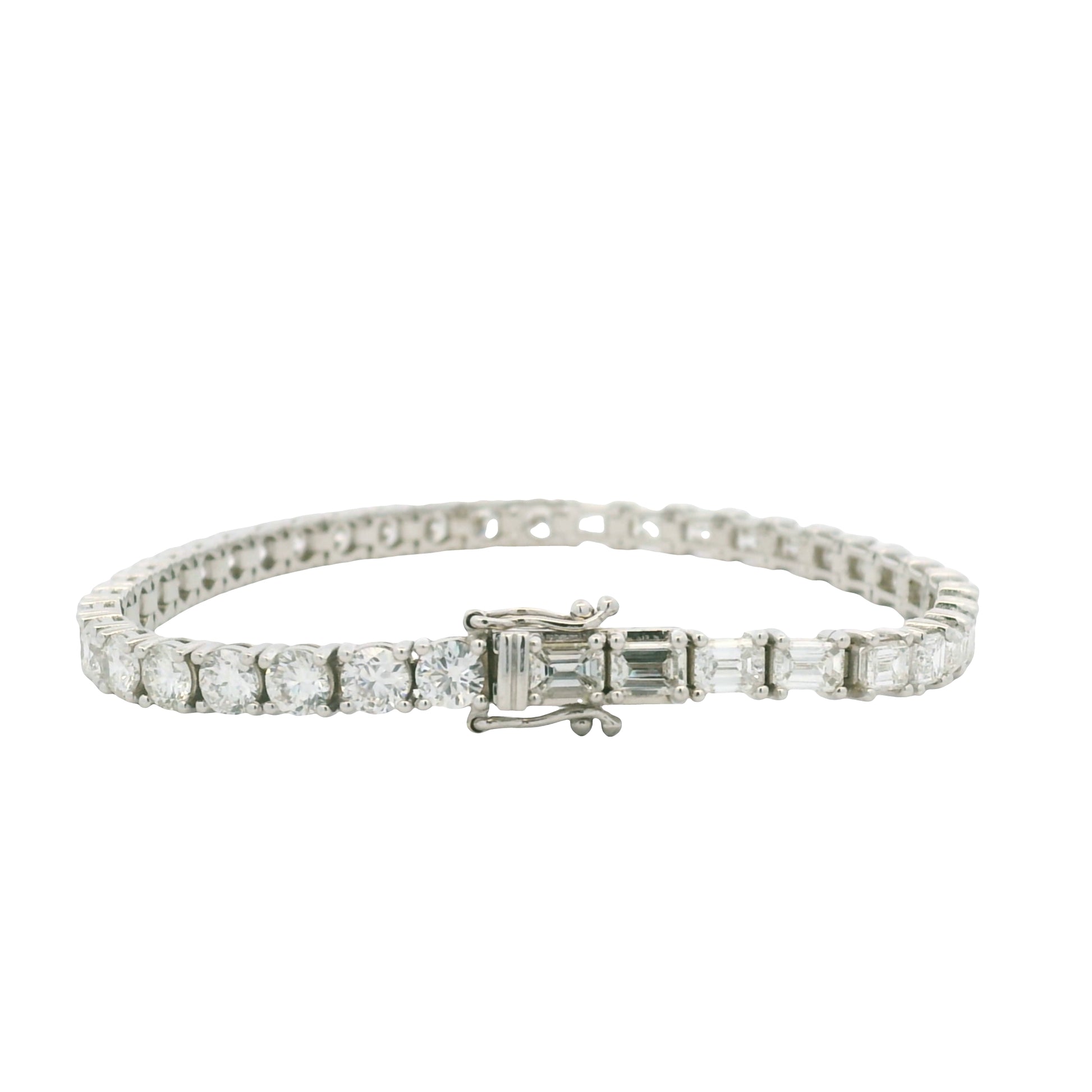 14K White Gold Natural Round Brilliant & Emerald Cut Diamond Halfway Tennis Bracelet