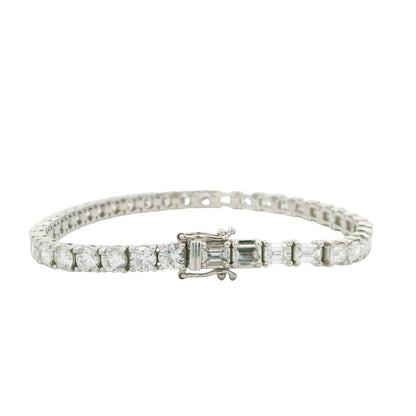 14K White Gold Natural Round Brilliant & Emerald Cut Diamond Halfway Tennis Bracelet