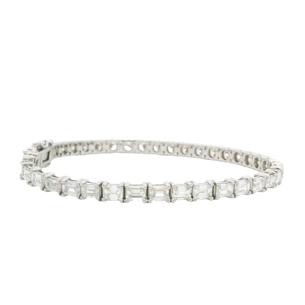 14K White Gold Natural Round Brilliant & Emerald Cut Diamond Halfway Tennis Bracelet
