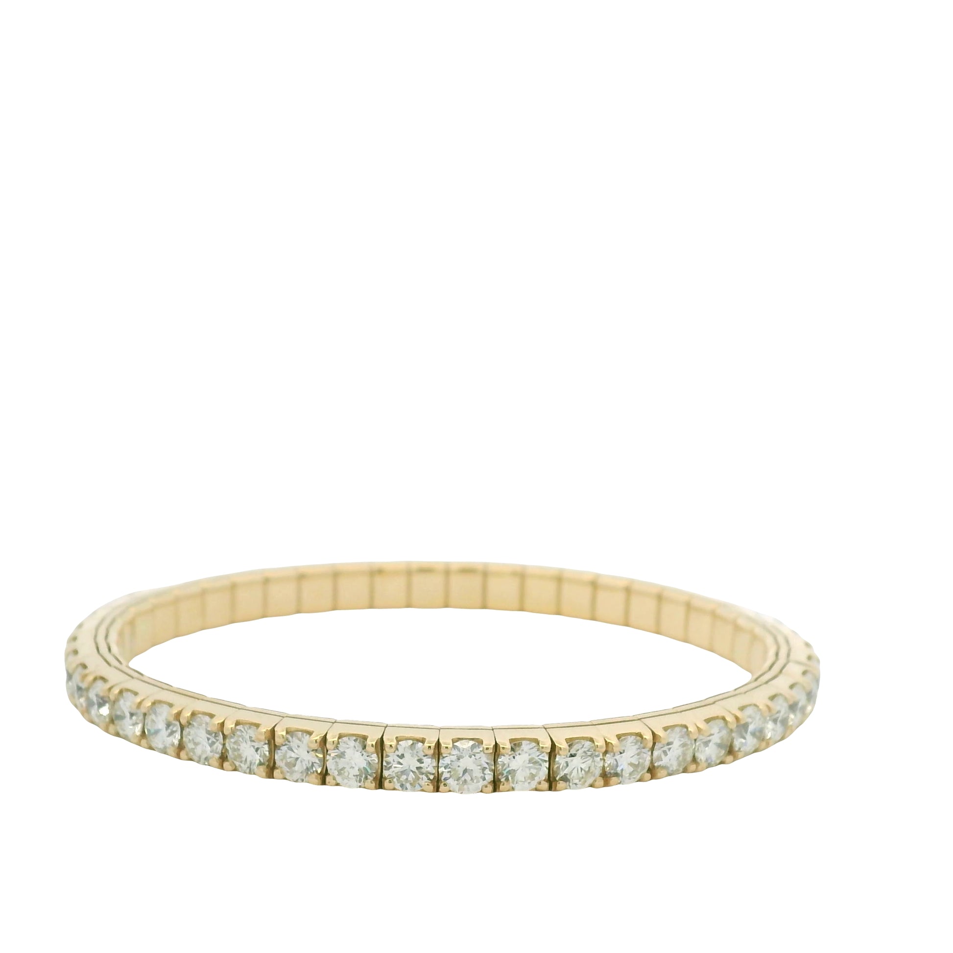 14K Yellow Gold Natural Round Brilliant Cut Diamond Flexible Bangle Bracelet