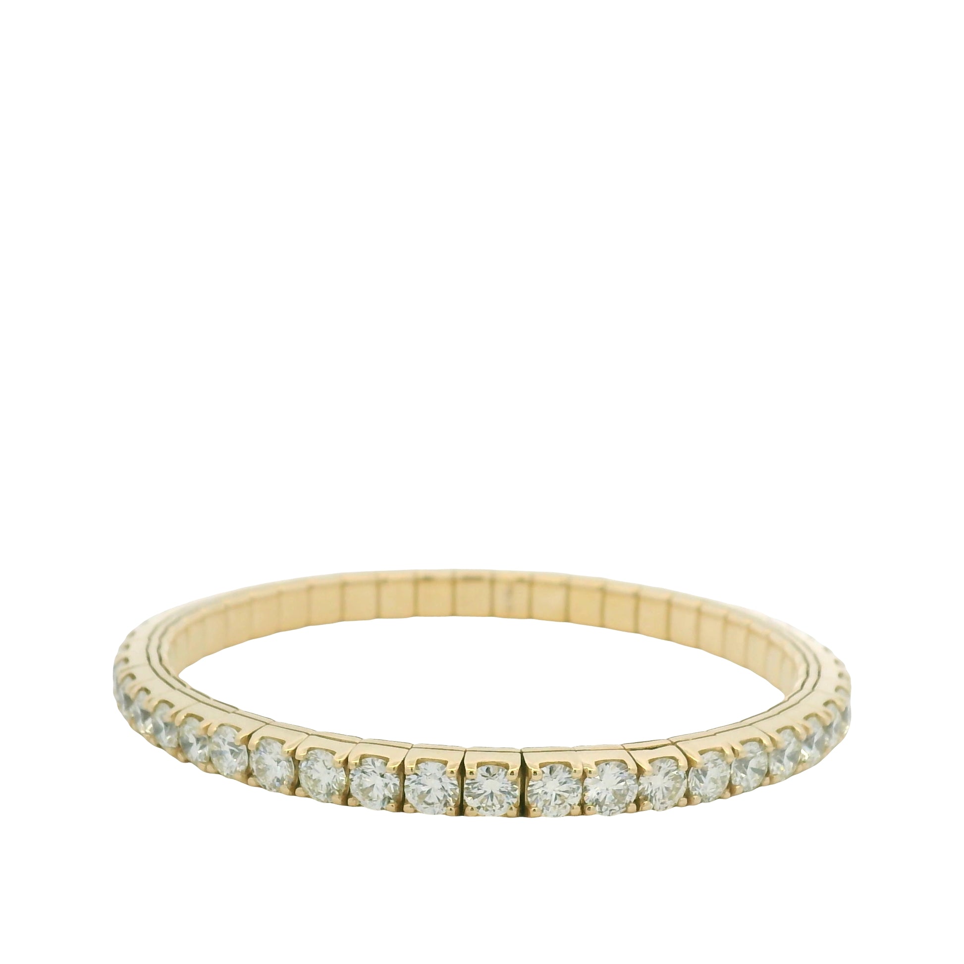 14K Yellow Gold Natural Round Brilliant Cut Diamond Flexible Bangle Bracelet