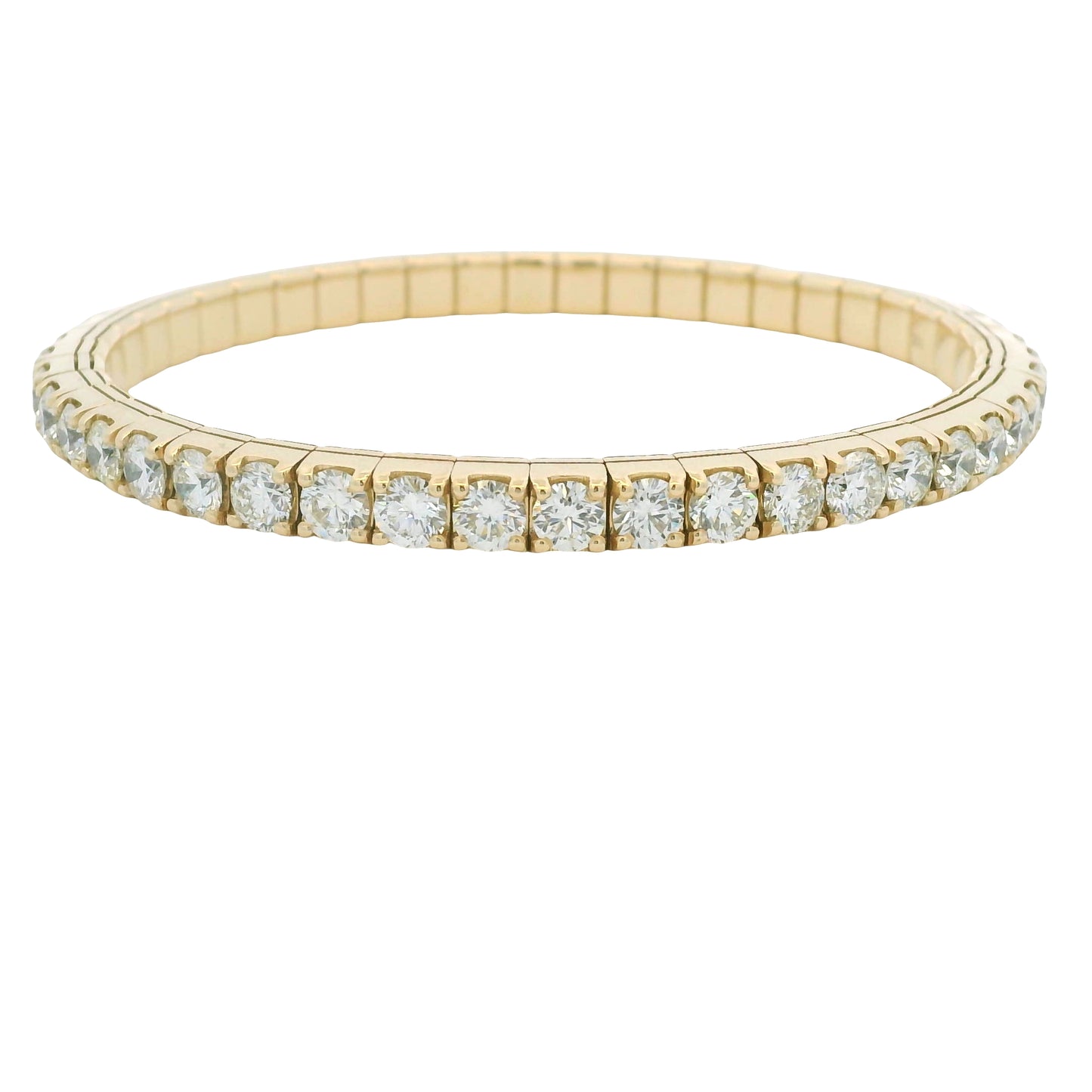 14K Yellow Gold Natural Round Brilliant Cut Diamond Flexible Bangle Bracelet