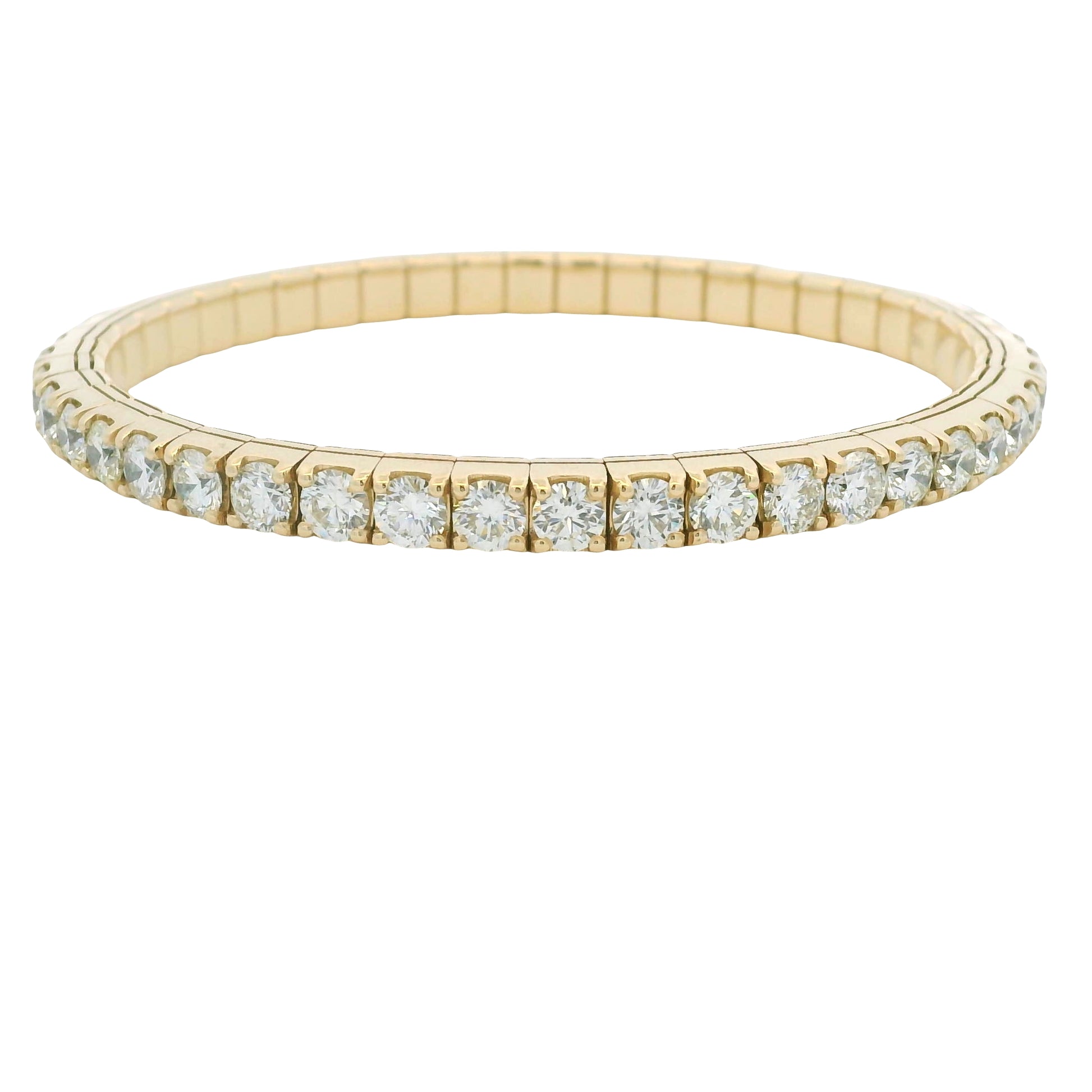 14K Yellow Gold Natural Round Brilliant Cut Diamond Flexible Bangle Bracelet