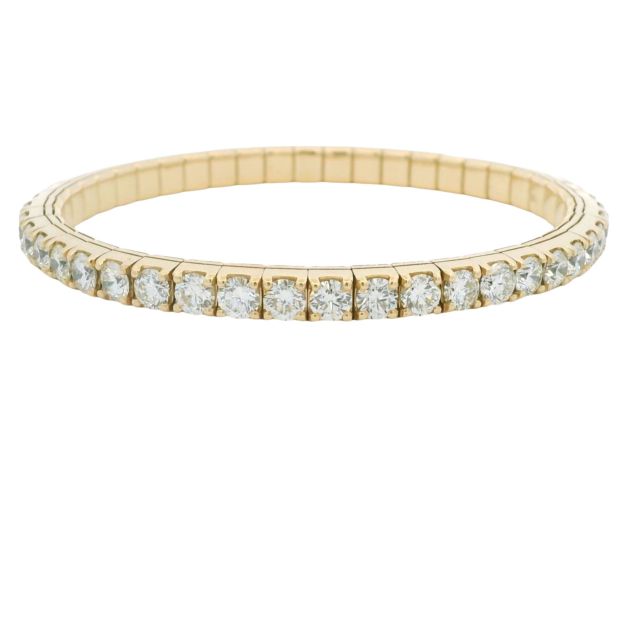 14K Yellow Gold Natural Round Brilliant Cut Diamond Flexible Bangle Bracelet