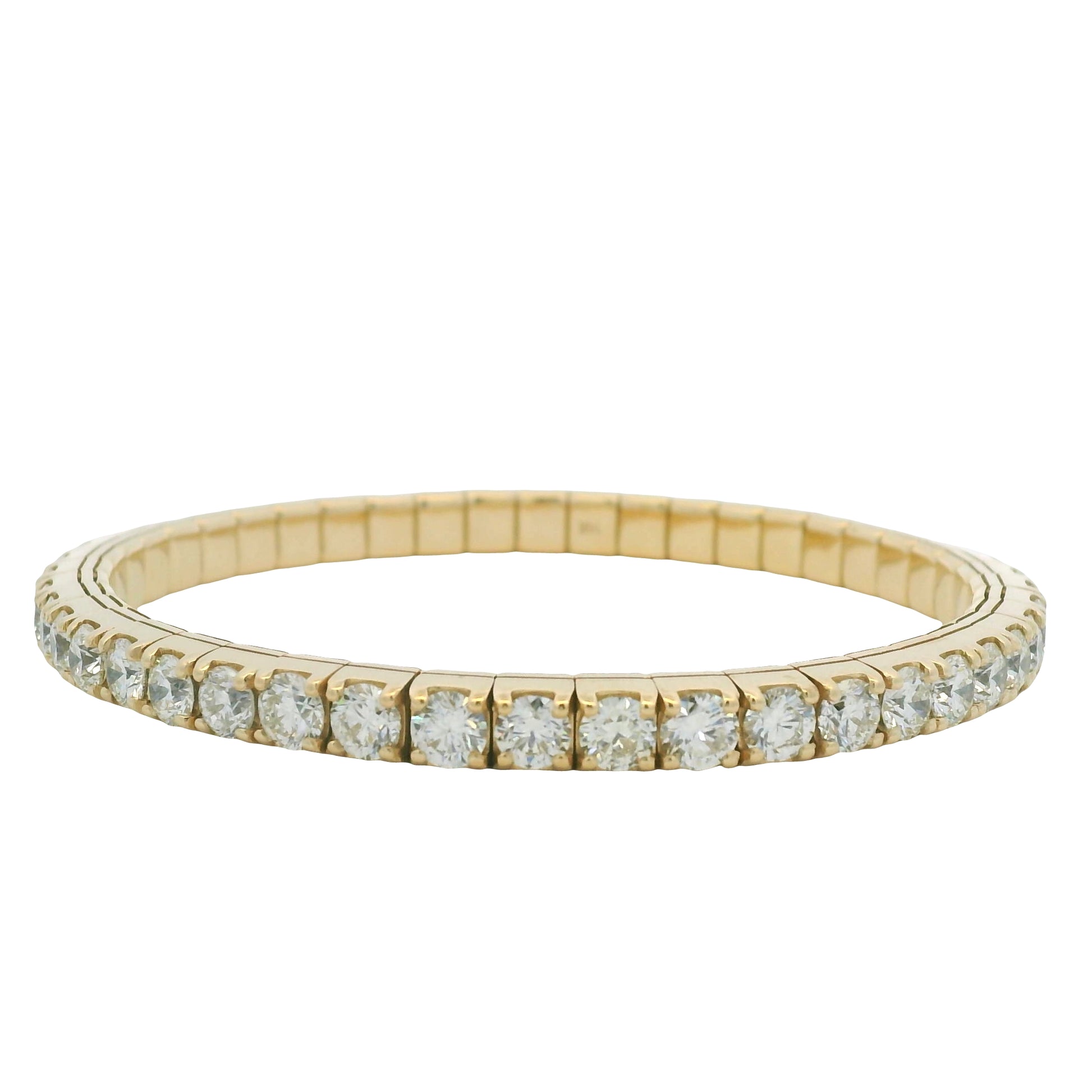 14K Yellow Gold Natural Round Brilliant Cut Diamond Flexible Bangle Bracelet