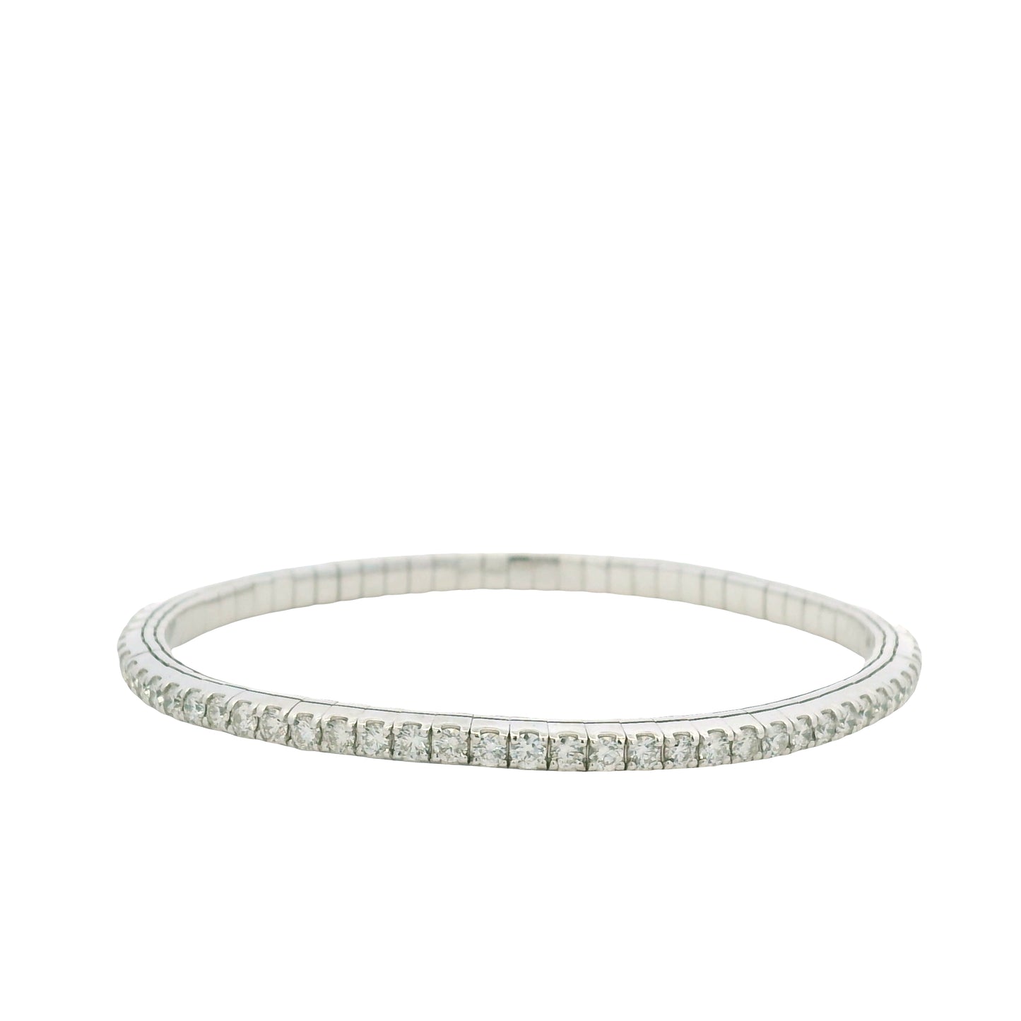 14K White Gold Natural Round Brilliant Cut Diamond Flexible Bangle Bracelet