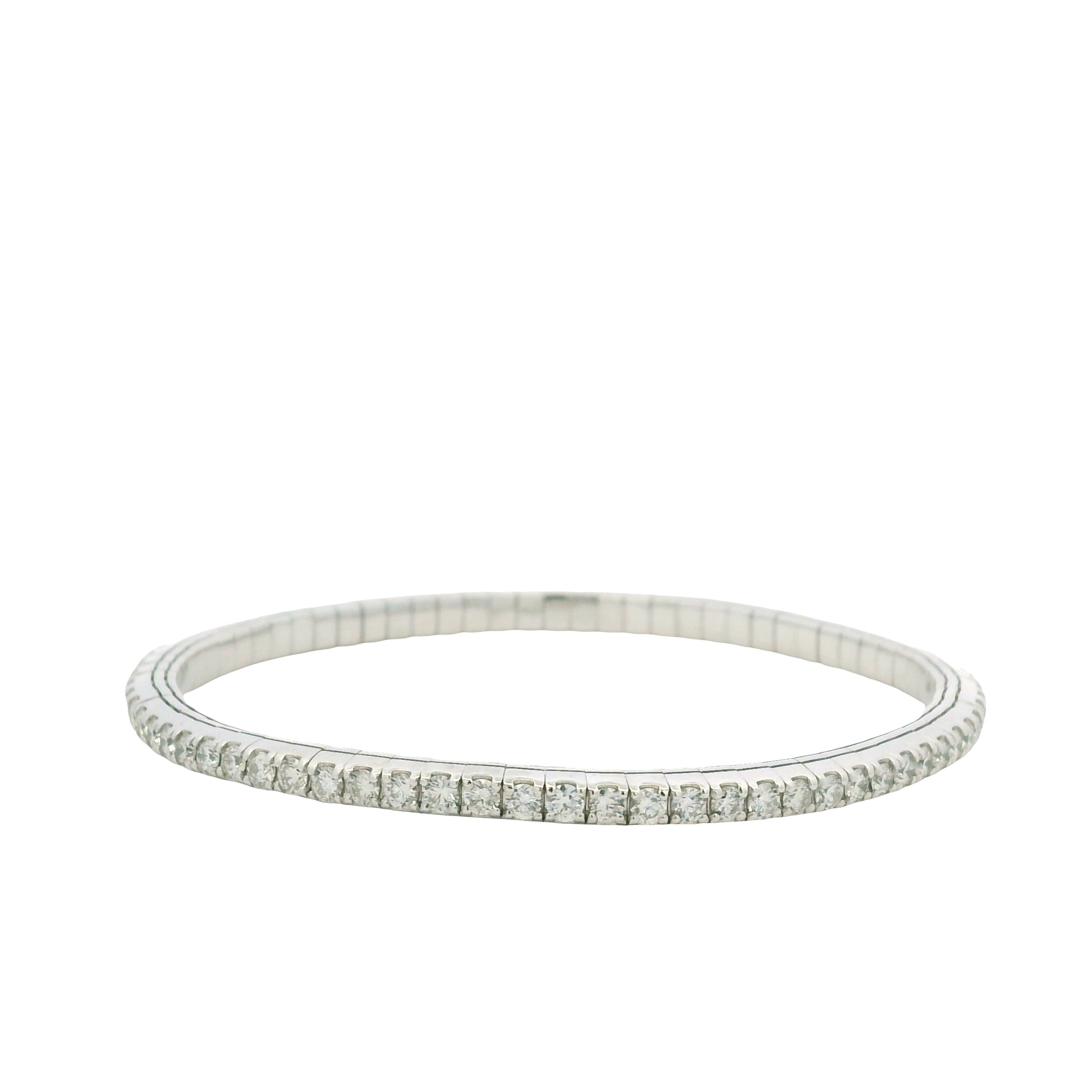14K White Gold Natural Round Brilliant Cut Diamond Flexible Bangle Bracelet