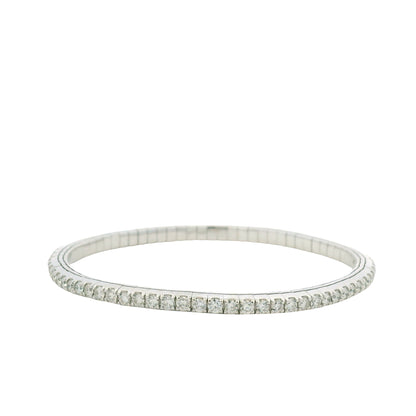14K White Gold Natural Round Brilliant Cut Diamond Flexible Bangle Bracelet