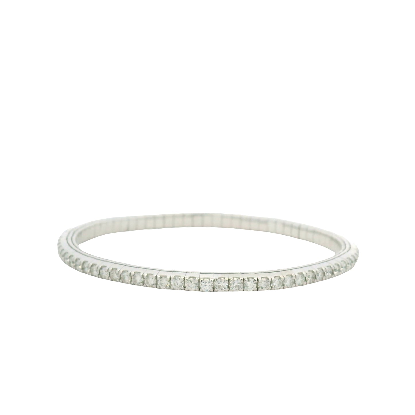 14K White Gold Natural Round Brilliant Cut Diamond Flexible Bangle Bracelet