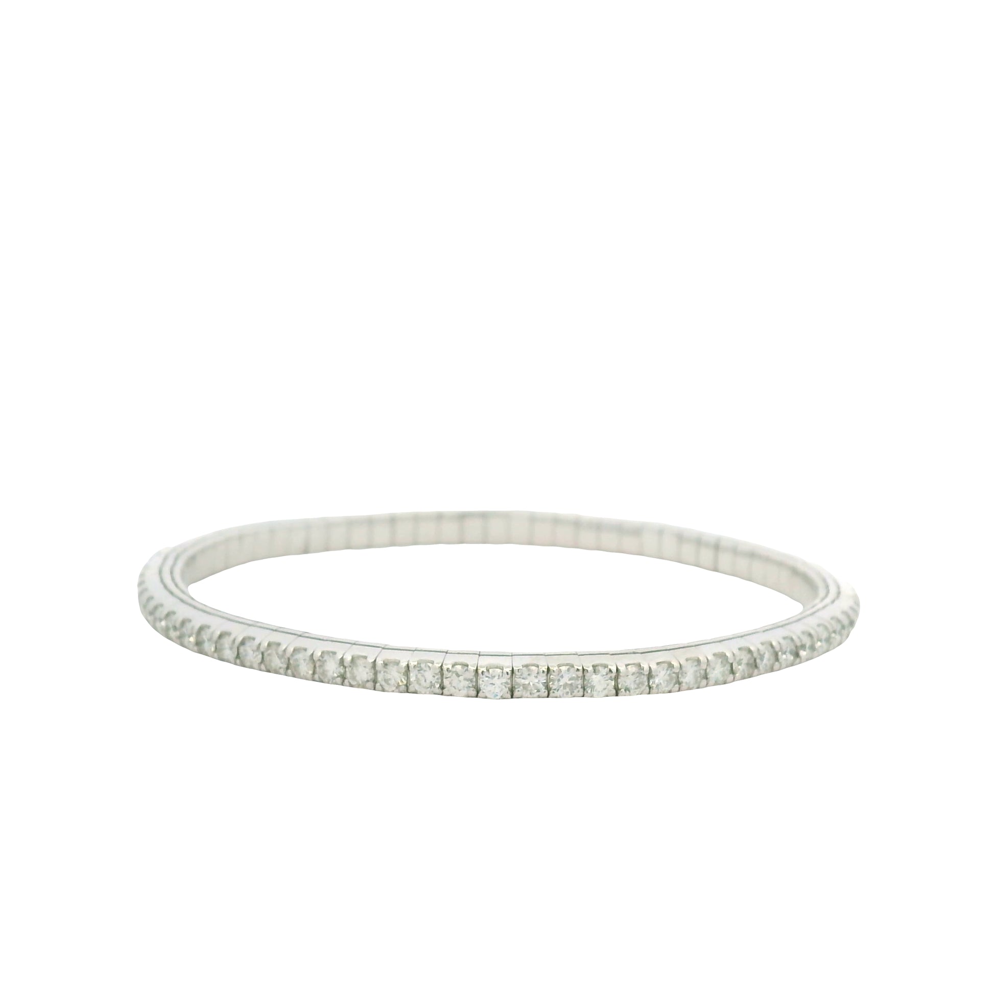 14K White Gold Natural Round Brilliant Cut Diamond Flexible Bangle Bracelet