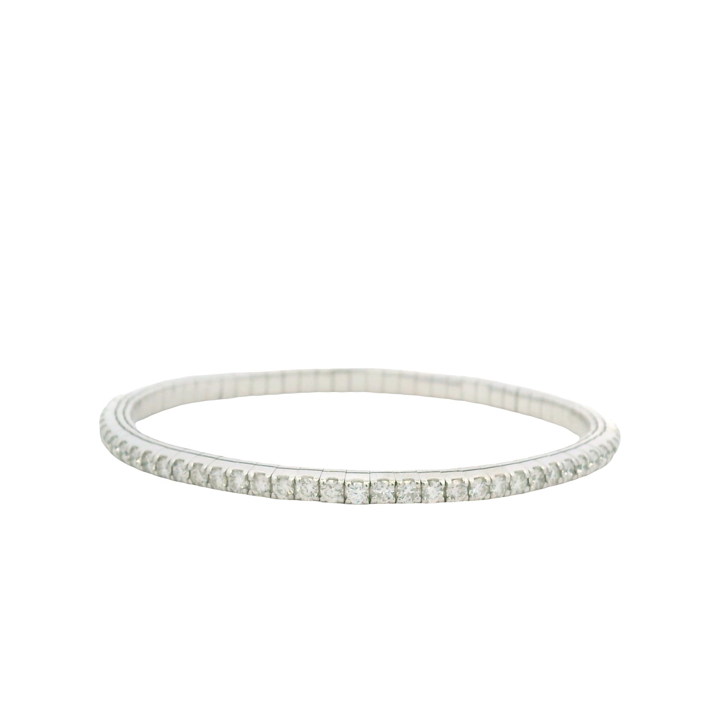 14K White Gold Natural Round Brilliant Cut Diamond Flexible Bangle Bracelet
