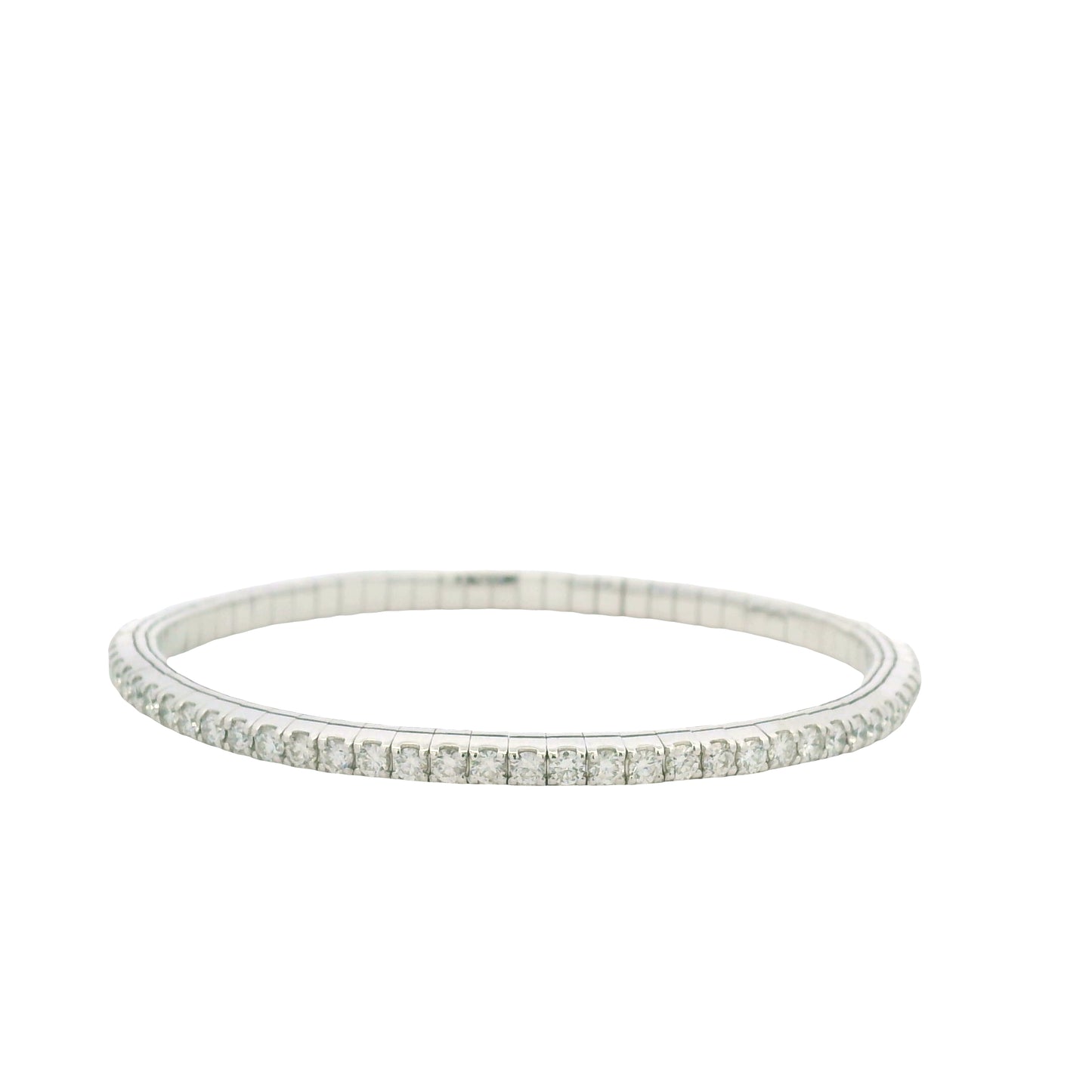 14K White Gold Natural Round Brilliant Cut Diamond Flexible Bangle Bracelet