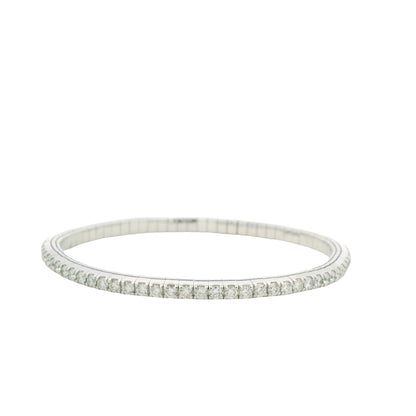 14K White Gold Natural Round Brilliant Cut Diamond Flexible Bangle Bracelet