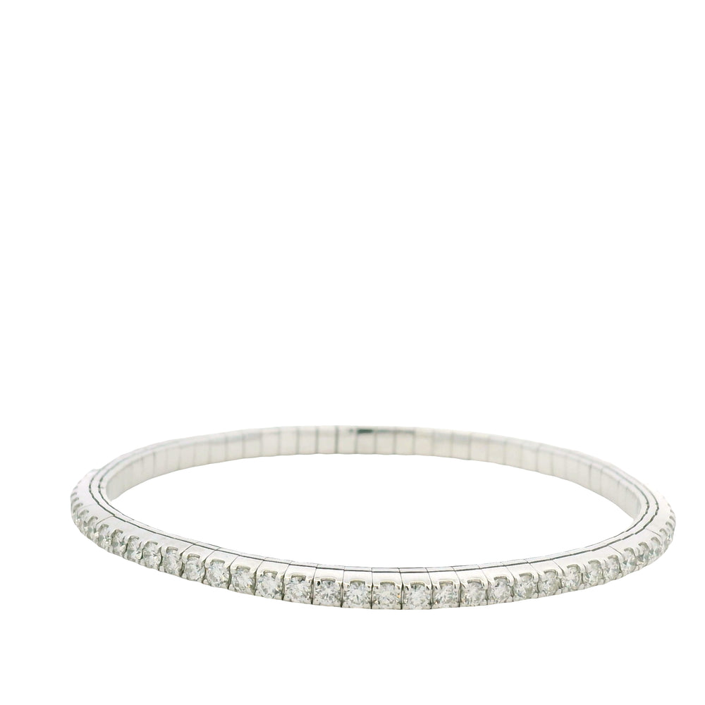 14K White Gold Natural Round Brilliant Cut Diamond Flexible Bangle Bracelet