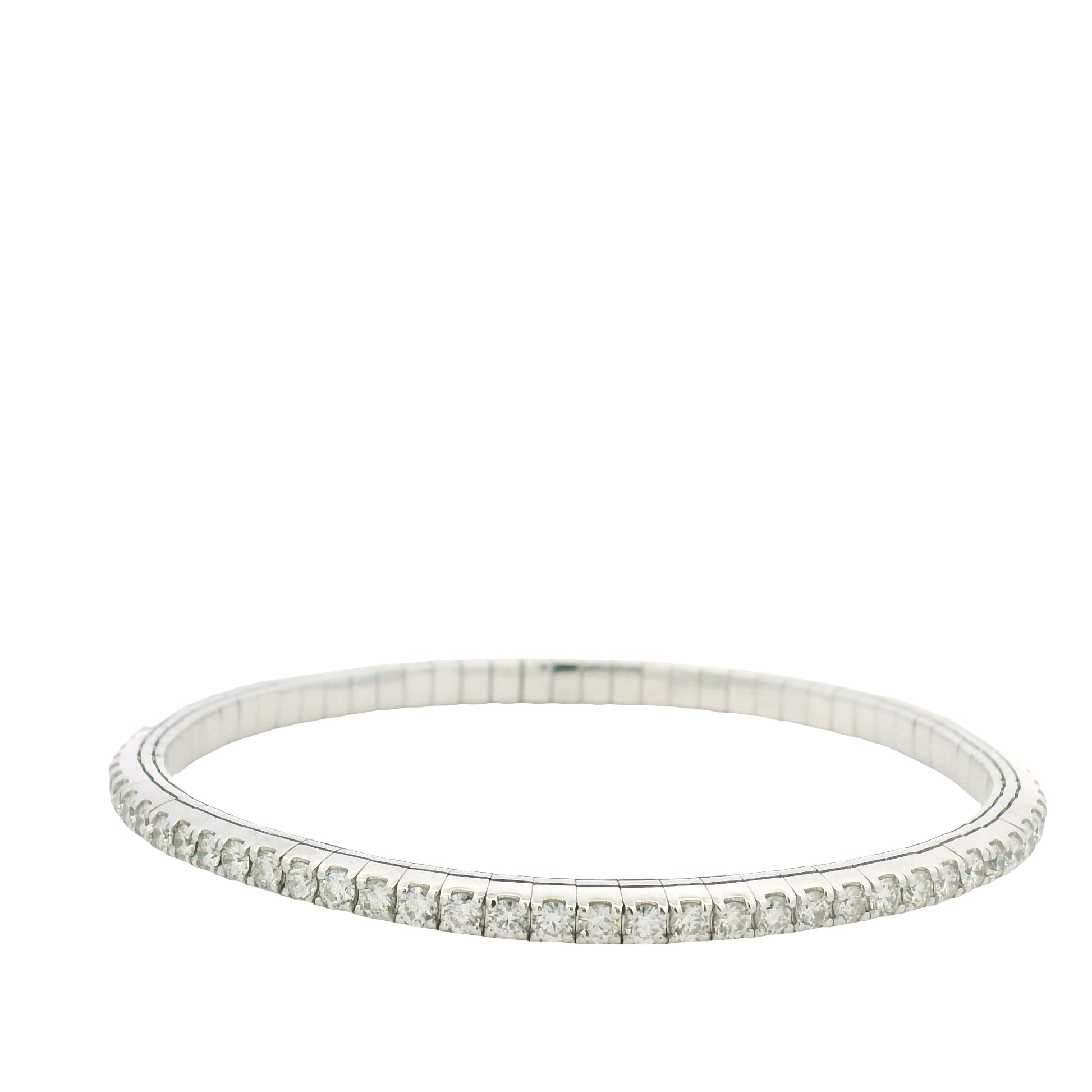14K White Gold Natural Round Brilliant Cut Diamond Flexible Bangle Bracelet