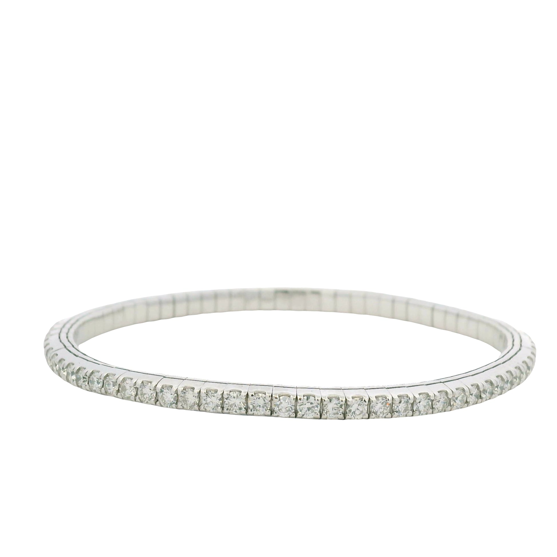 14K White Gold Natural Round Brilliant Cut Diamond Flexible Bangle Bracelet