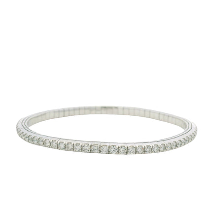 14K White Gold Natural Round Brilliant Cut Diamond Flexible Bangle Bracelet
