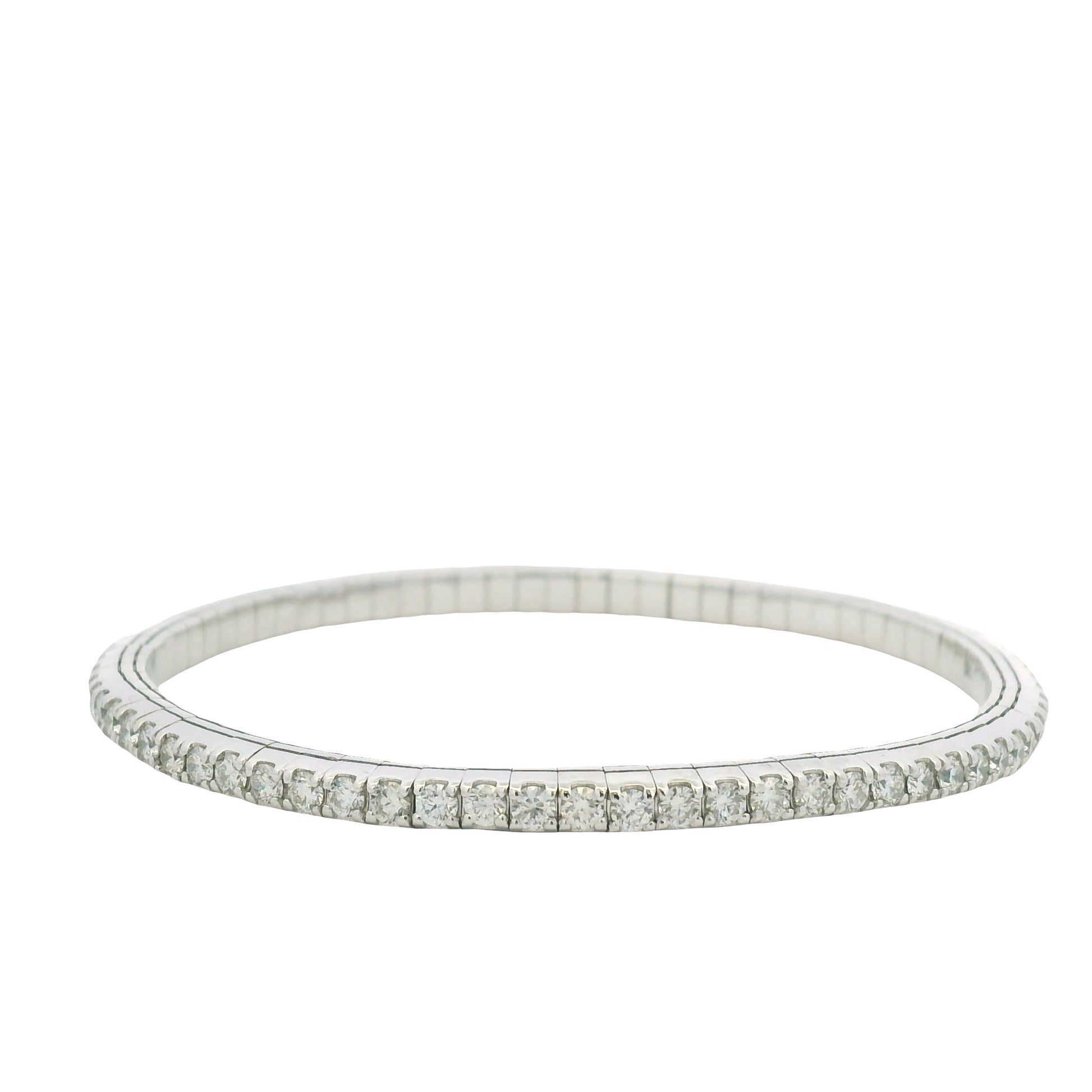 14K White Gold Natural Round Brilliant Cut Diamond Flexible Bangle Bracelet