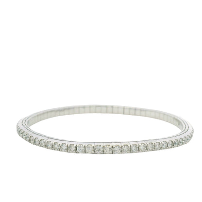 14K White Gold Natural Round Brilliant Cut Diamond Flexible Bangle Bracelet
