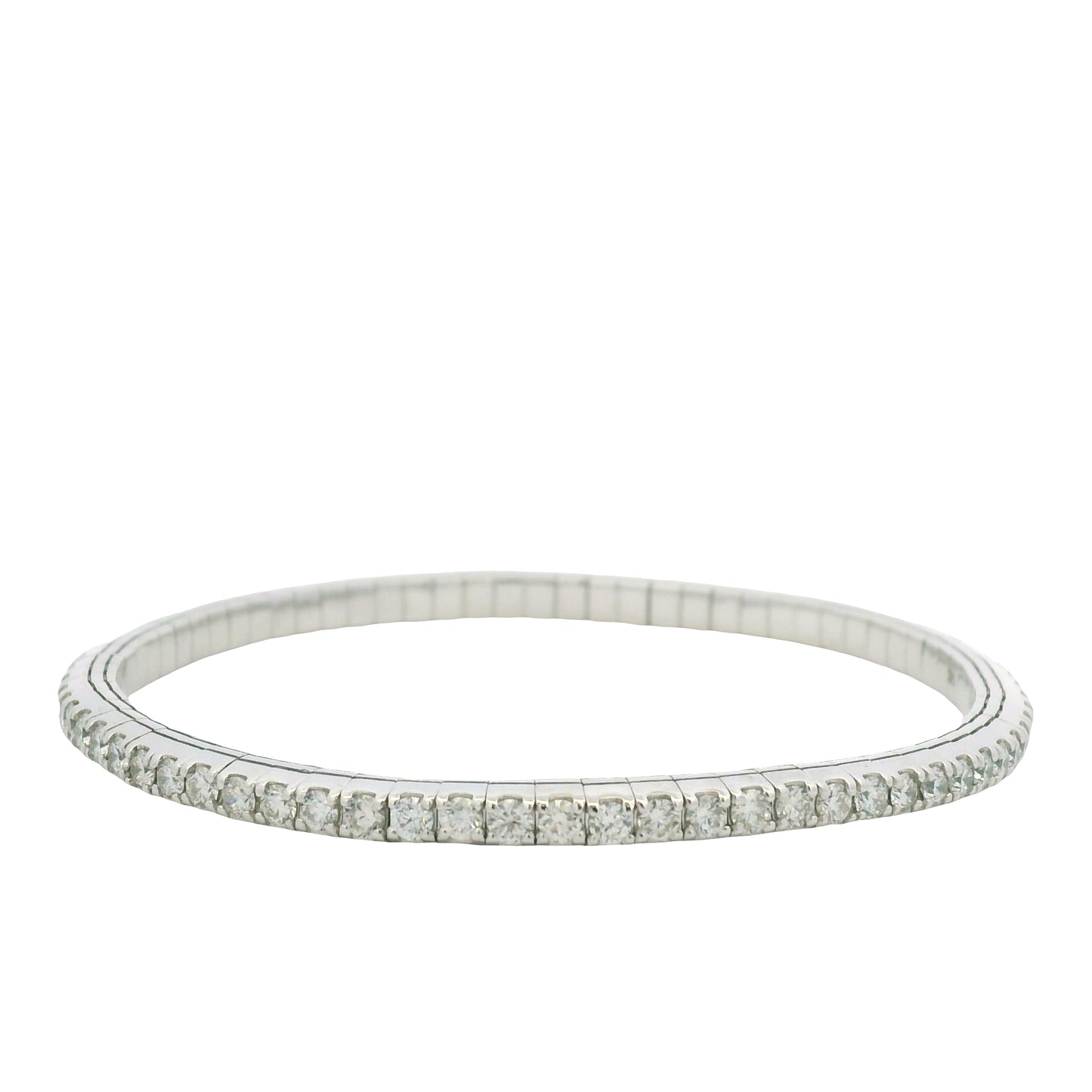 14K White Gold Natural Round Brilliant Cut Diamond Flexible Bangle Bracelet