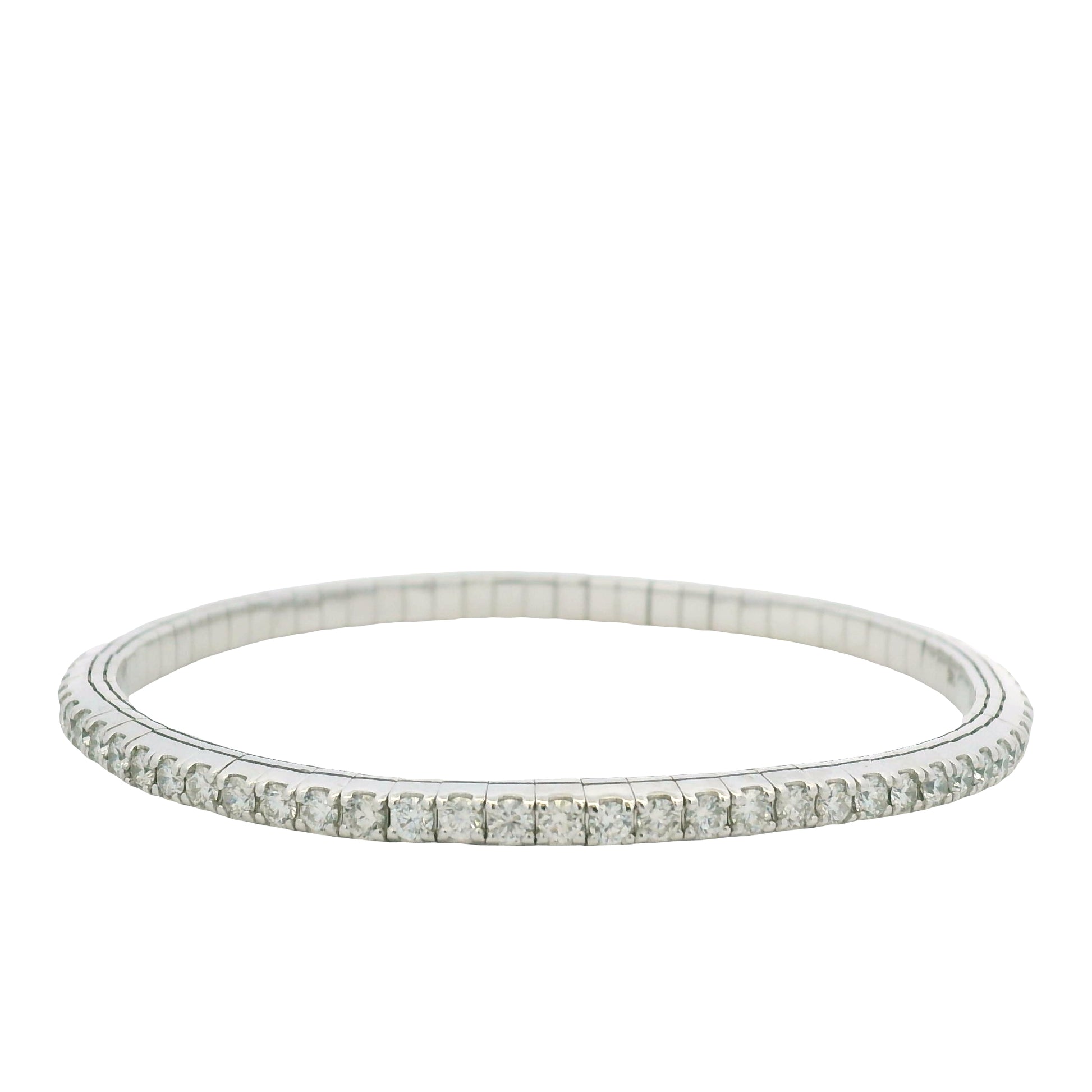 14K White Gold Natural Round Brilliant Cut Diamond Flexible Bangle Bracelet