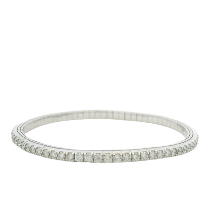 14K White Gold Natural Round Brilliant Cut Diamond Flexible Bangle Bracelet