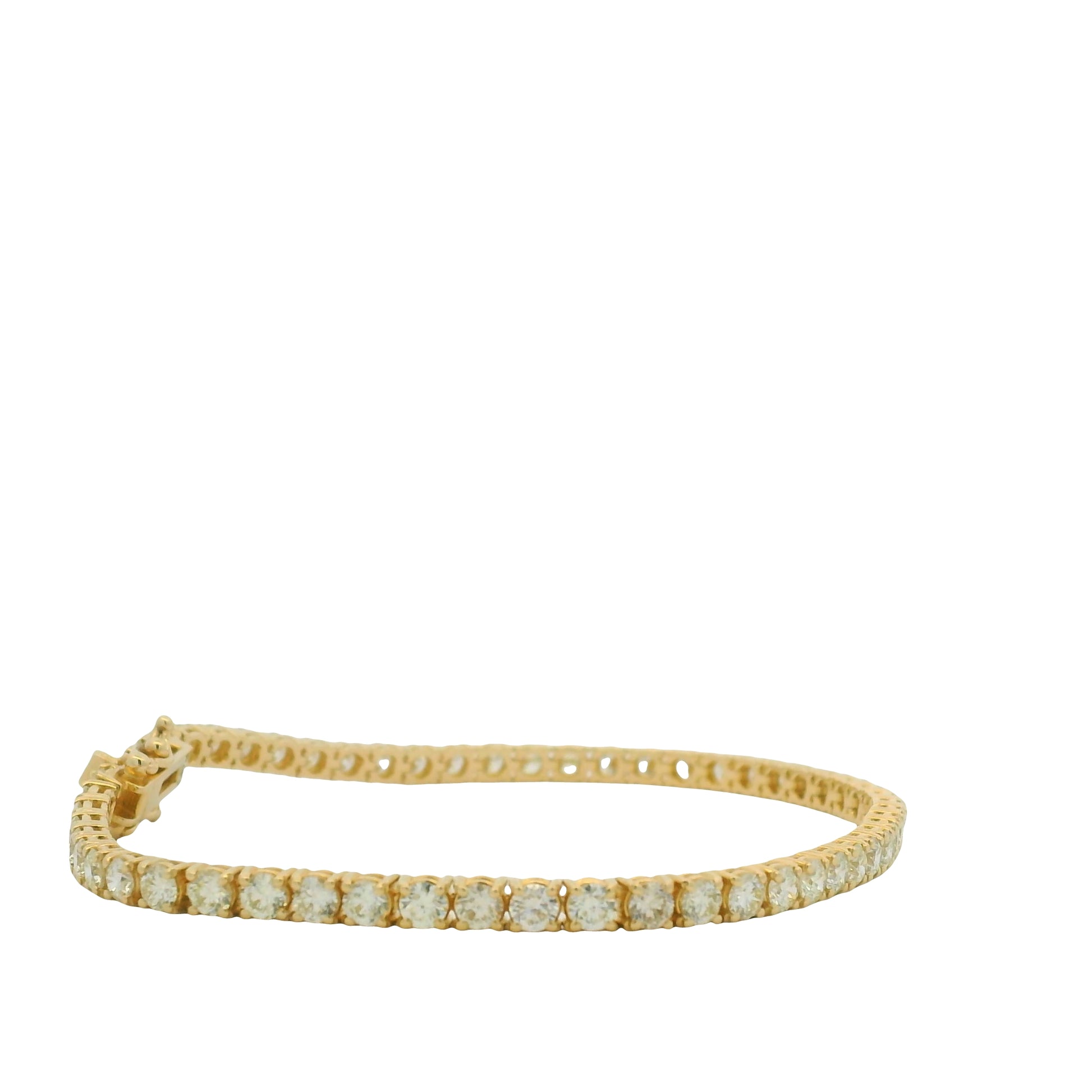 14K Yellow Gold Natural Round Brilliant Cut Diamond Tennis Bracelet