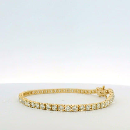14K Yellow Gold Natural Round Brilliant Cut Diamond Tennis Bracelet
