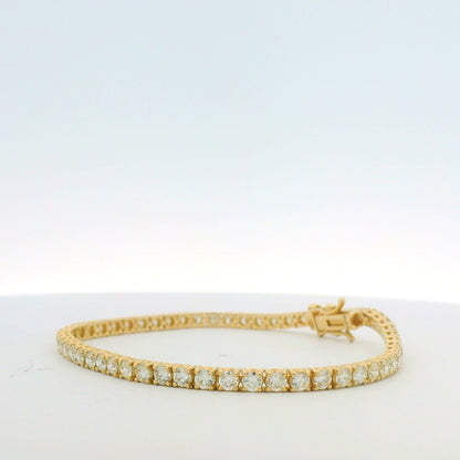 14K Yellow Gold Natural Round Brilliant Cut Diamond Tennis Bracelet