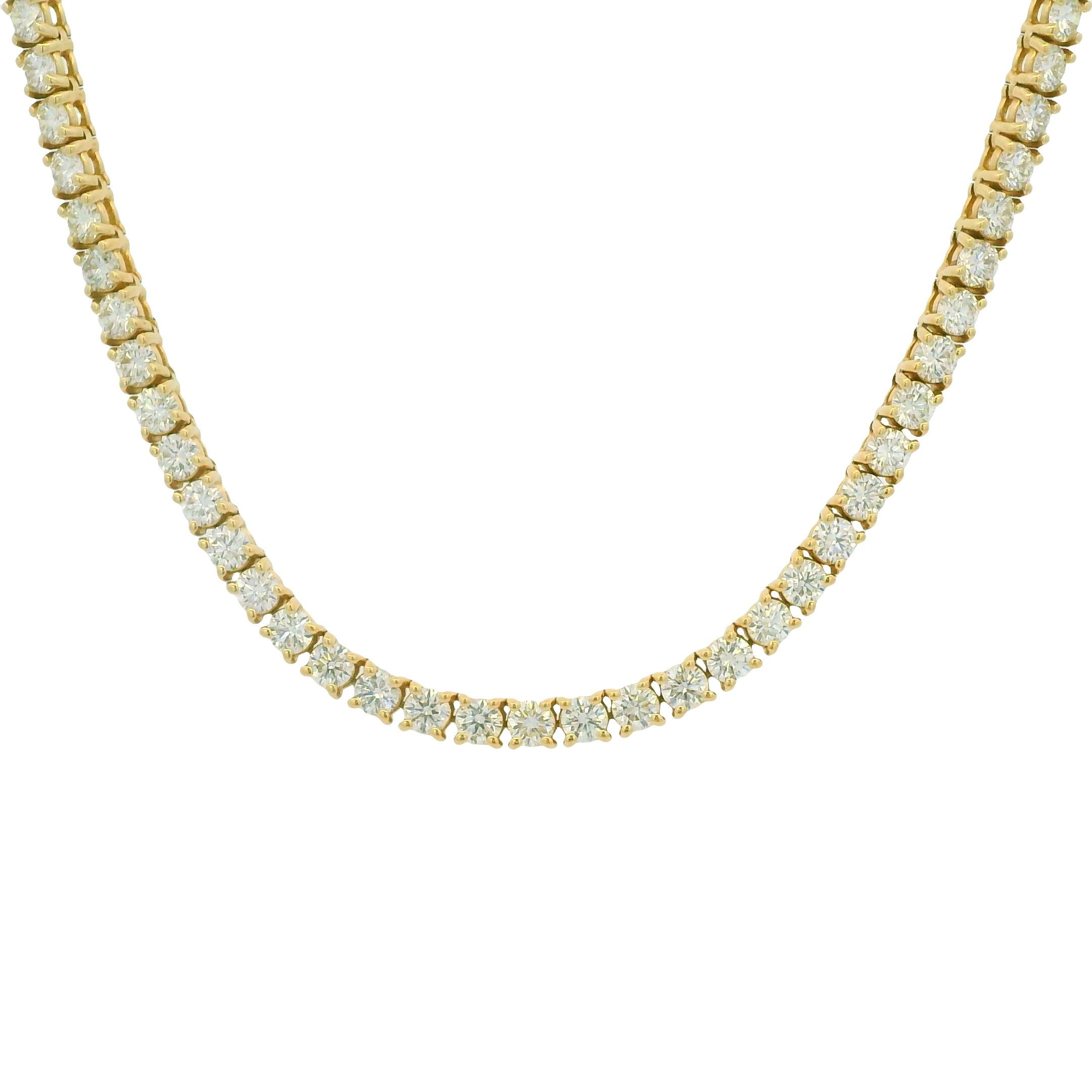 14K Yellow Gold Natural Round Brilliant Cut Diamond Tennis Necklace