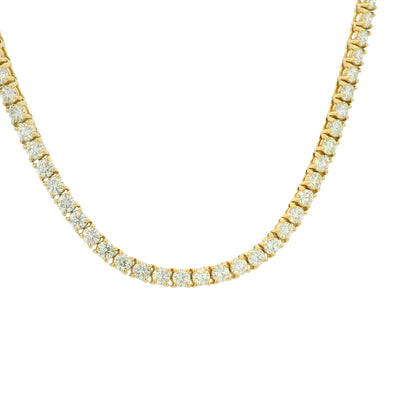 14K Yellow Gold Natural Round Brilliant Cut Diamond Tennis Necklace