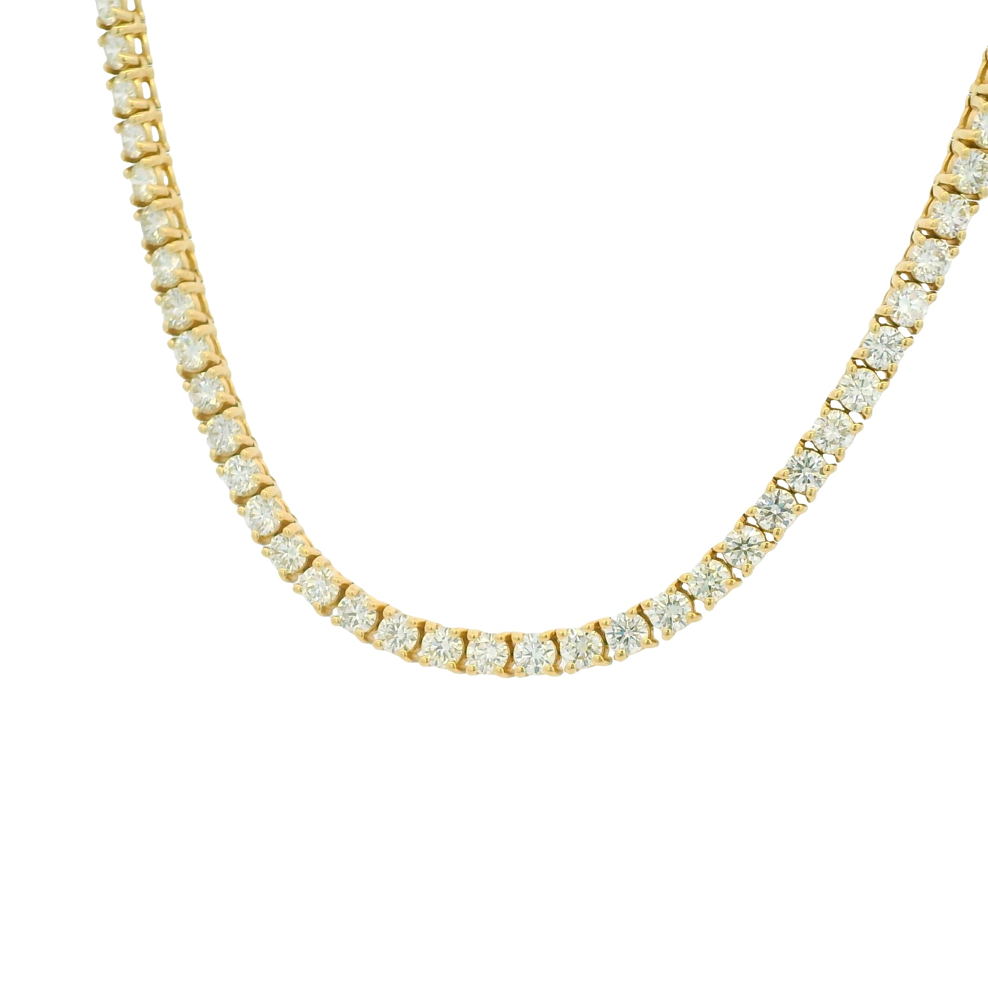 14K Yellow Gold Natural Round Brilliant Cut Diamond Tennis Necklace